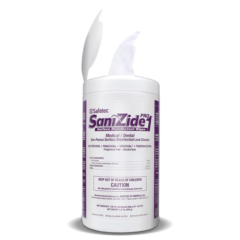 Safetec SaniZide Pro 1 Surface Disinfectant Wipes in 150ct Canister
