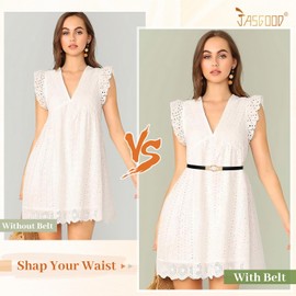 JASGOOD 2 Pack Women's Skinny Leather Belts Ladies Adjustable Thin Waist Belts for Dresses with Gold Buckle