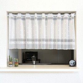 Cafe Curtain for Small Windows, Simple, Lace, Stylish, Width 59.1 x Length 17.7 inches (150 x 45 cm), Kitchen Sanitary Dot 10634