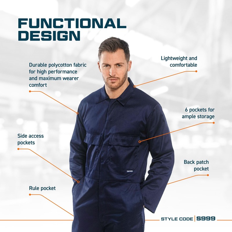 Portwest Polyester Cotton Euro Work Overall, Size: S. Colour: Red,