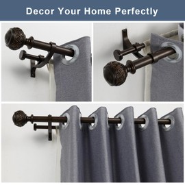 Double Curtain Rod, 1 inch Window Telescoping Drapery Double Rod 144 to 164 Inches (12-13.6 Feet), Classical Ball Finials,Premium Aluminum Brackets,Antique Bronze