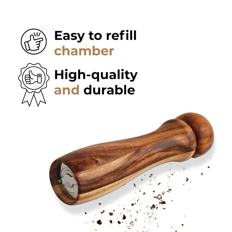 JS Gourmet Acacia Light Wood Pepper and Salt Mill Grinder