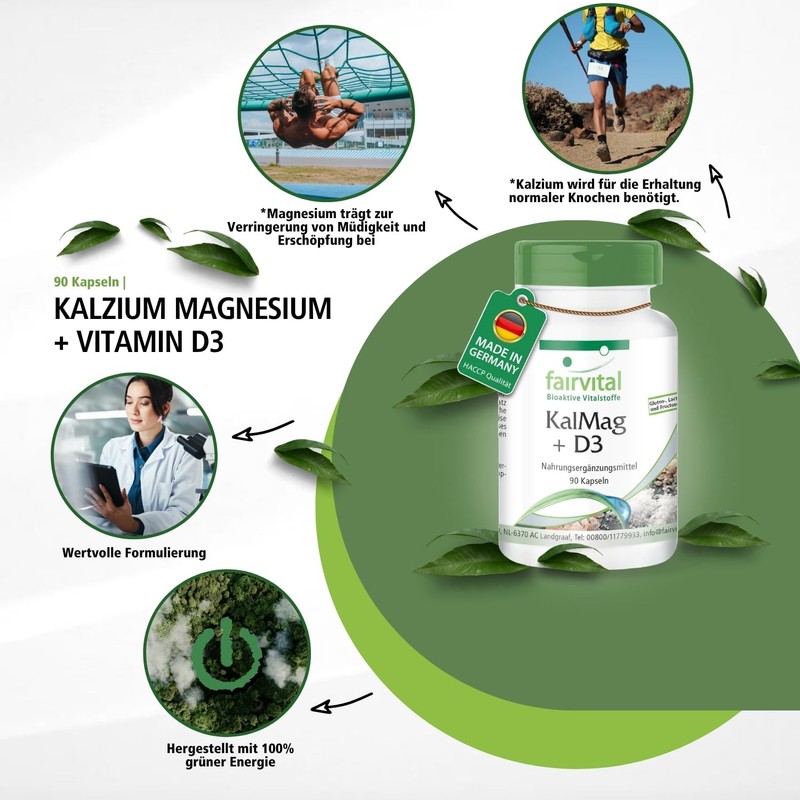 fairvital Calcium Magnesium Citrate Plus Vitamin D3-90 Capsules, High Dose,