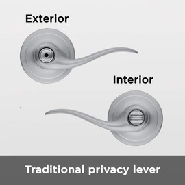 Kwikset Tustin Interior Privacy Door Handle with Lock, Door Lever For Bathroom and Bedroom, Satin Chrome Reversible Keyless Turn Lock