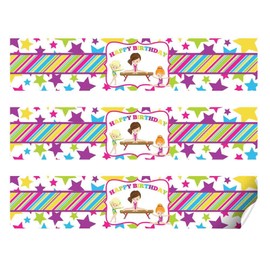 Tumbling Gymnastics Birthday Themed Waterproof Water Bottle Sticker Wrappers 20 Wrap Around Labels Sized 1.75" x 8.5" by AmandaCreation