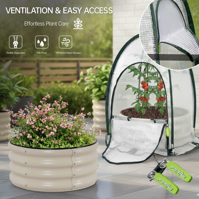 Riased Garden Bed with Greenhouse Cover, Raised Planter Box (2pcs
