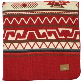 Inca Ecuadorian Blanket - Aztec/Mexican/Southwest Artisanal Style - Use As Fall Throw Blanket, Camp Blanket, or Cover for Indoors and Outdoors (Bright Red, Medium)