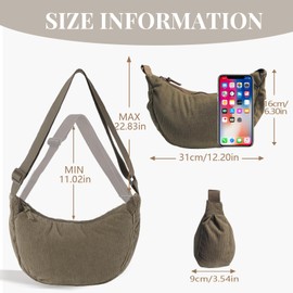 APMGONT Corduroy Crescent Bag for Women, Corduroy Hobos Crossbody Bag, Cross body Dumpling Bag with Adjustable Shoulder Strap for Travelling, Work, School and Daily Use (Khaki)