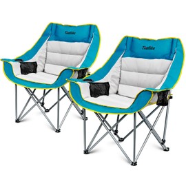 THALLIKE Oversized Camping Chair, Portable Folding Padded Camping Chairs with Cup Holder and Carry Bag, Heavy Duty Outdoor Camping Chairs for Adults, Up to 400Lb, for Fishing (Blue-2 Pack)