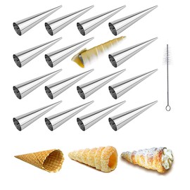 FantasyDay Non-stick Cream Horn Molds Stainless Steel, 5 inch Large Size Cannoli Tubes Kit Pack of 16 Baking Cones Pastry Roll Horn Croissant Mold - Christmas Anniversary Free Standing Cone Shape