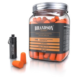 Brandson - Ear Plugs for Hearing Protection 140 Pieces XXL Pack - High Attenuation 34 dB SNR - For Snoring Construction Noise Concert Disco DIY Workplace - Aluminium Tin - Ear Plugs - Colour: Orange