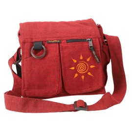 GURU SHOP Boho Shoulder Bag, Hippie Bag, Sun, Vintage Shoulder Bag, Sun/Brown, Unisex, Adult, 23 x 25 x 7 cm, Sun/Red, Unit size