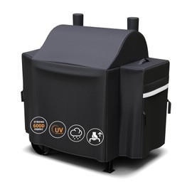 Grisun Grill Cover for Oklahoma Joe's Rider 900 & Rider DLX Grills, Anti-Fade Waterproof Charcoal Offset Smoker Cover, Strap for Fix, Fabric Handle for Easy Put On and Take Off, 600D Material, Black