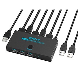SGEYR HDMI KVM Switch 2 Port Share 2 Computers with One Monitor with 3 USB Kvm Switch with HDMI Cable and USB Cable, Support UHD, 4K@30Hz, Support Wireless Keyboard and Mouse