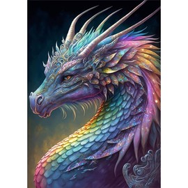 QENSPE 5D Diamond Painting Colourful Dragon Diamond Painting Pictures Dragon Diamond Art Adult Full DIY Diamond Art Painting Embroidery Set Cross Stitch Pictures Home Wall Decor 30 x 40 cm