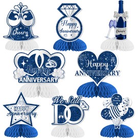 Jollyboom 8Pcs Happy Anniversary Honeycomb Centerpiece, Navy Blue Happy Anniversary Table Decorations We Still Do Wedding Decorations Honeycomb Centerpiece for Men Women Wedding Anniversary Party