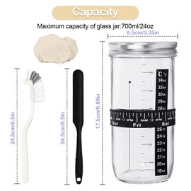 Sourdough Starter Jar Kit Lid Set, Sourdough Starter Jar 650ml, with Date Feeding Band,Thermometer,Cloth Cover&Metal Lid&cleaning brush, Reusable Sourdough Bread Baking Supplies, Home Baking Supplies