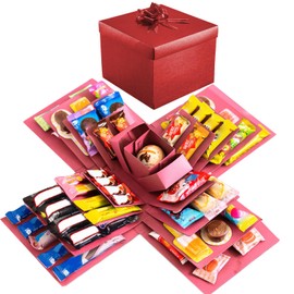 Pasdrucn DIY Explosion Gift Box, 5 Layer Snack Explosion Box, Scrapbooking Box, Creative Explosion Box for Gift, Anniversary, Birthday, Valentine's Day and Wedding (Red)