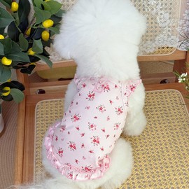 Fohuanky Summer Floral Dog Shirt for Small Dogs Cats, Lightweight Breathable Pet Clothes for Puppy Girl, Soft Kitten Outfit for Outdoor & Indoor Wear