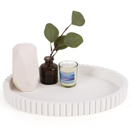 Cathyeen Oval Tray for Coffee Table Decor, 13" Concrete Tray, Table Centerpieces Decorative Trays for Home Decor, Modern Decorative Trays for Coffee Tables, Centerpiece Trays, White