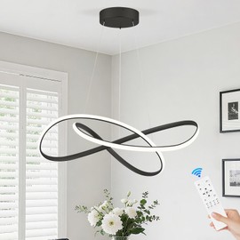 Sparklelf Modern Chandelier Black D20in LED Pendant Light Fixtures for Kitchen Island, Contemporary Ring Chandelier High Ceiling with Remote Control for Dining Room Living Room Entryway, 3000-6500K