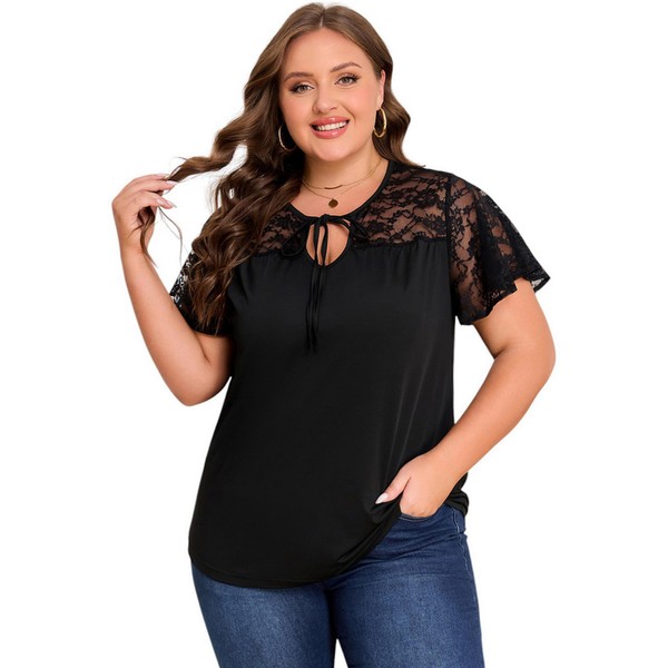 unewmy Plus Size Summer Tops for Women Elegant Tie Front