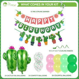 Pirese Cactus Party Decorations, Cactus Birthday Decorations, Green Cactus Decorations | Cactus Happy Birthday Banner Kit | Plant Birthday Decorations | Desert Party Decorations | Cactus Party Supply