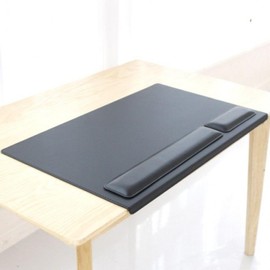 Leather and steel plate desk pad, wrist rest set, 3 types of mats set brown