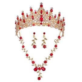 GEURLEV Wedding Crystal Tiaras and Crowns for Women, Bride Royal Queen Headband Princess Quinceanera Headpieces for Birthday Prom Pageant Party (Red)