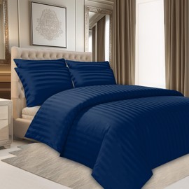 Pamposh Satin Stripe Super King Duvet Set - Premium Hotel Quality Quilt Cover Bedding Sets - Hypoallergenic Ultra Soft Microfiber Bed Linen