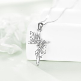 VENACOLY Butterfly Cross Necklace 925 Sterling Silver Butterfly Cross Pendant Jewellery Gifts For Women