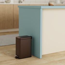 Homie Soft Close, Slim Trash Can 3.2 Gallon with Anti - Bag Slip Liner and Lid, Use as Mini Garbage Basket, Slim Dust Bin, or Decor in Bathroom, Restroom, Kitchen, or Bedroom (Bronze)