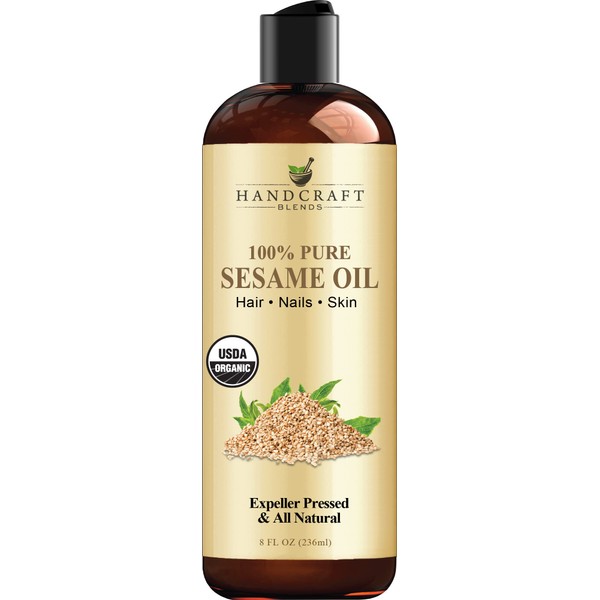 Handcraft Organic Sesame Oil for Skin and Hair 8 oz – 100% Pure and Natural – Premium Therapeutic Grade Carrier Oil, Aromatherapy Oil, Massage Oil - Sesame Seed Oil for Hair and Scalp