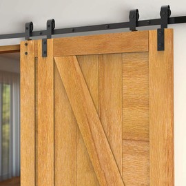 Aquaterior 6.6 Ft Bypass Double Sliding Barn Door Hardware Kit for Double Wooden Door Track Tail Roller One-Piece Rail Fit 36"-40" Wide Door Panel