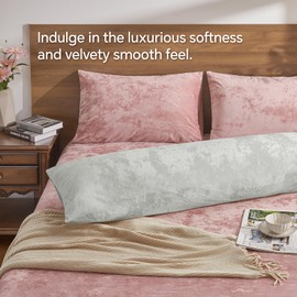 BEDELITE Velvet Body Pillow Cover with Zipper, Soft and Plush 20x54 Long Pillow Case, Velvety Smooth and Cozy Body Pillow Pillowcase for Bedroom and Couch, for All Seasons(Light Grey)