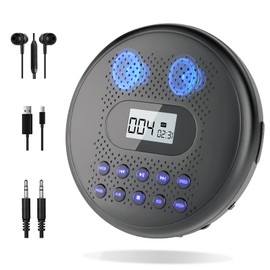 ARAFUNA Portable CD Player with Dual Stereo Speakers, Rechargeable CD Player for Car with Anti-Skip Protection, CD Portable Player with Headphones and AUX Cable