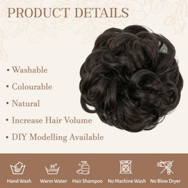 Mtuihfo Messy Bun Hair Piece, Wavy Curly Messy Bun Scrunchie, Thick Tousled Hair Pieces for Women Girl(Black Brown）