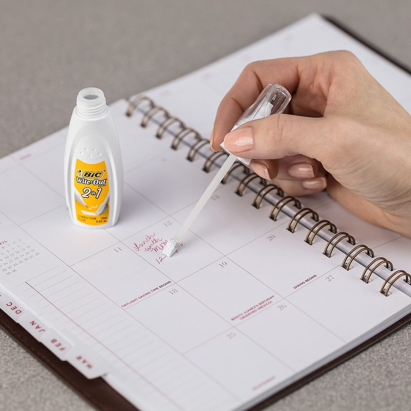 BIC WOPFP11 Wite-Out 2-in-1 Correction Fluid, 15 ml Bottle, White