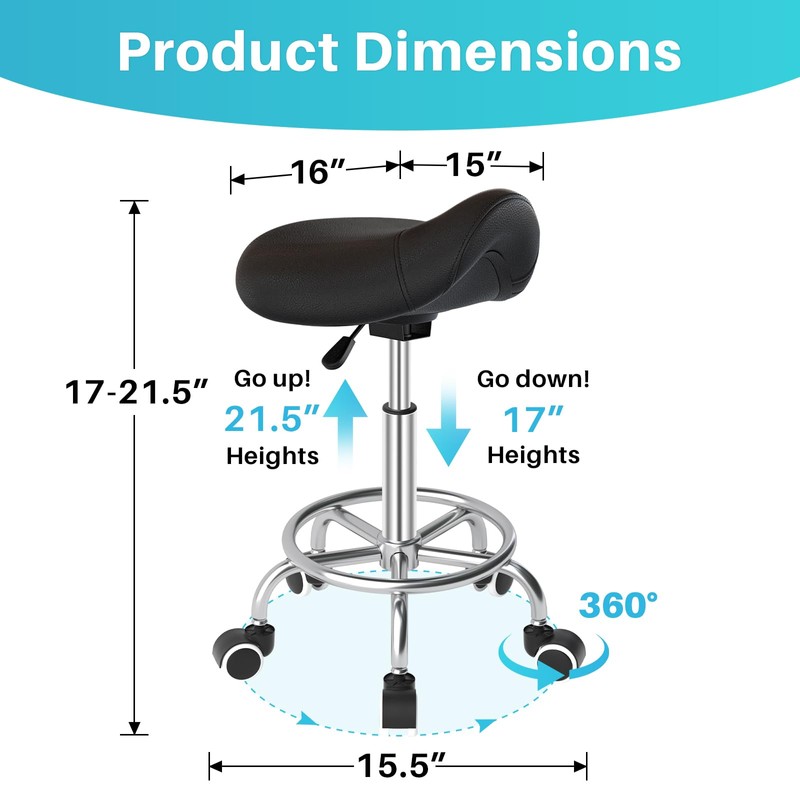 YEEZEE Saddle Stool Ergonomic- Comfortable Rolling Saddle Stool with Wide