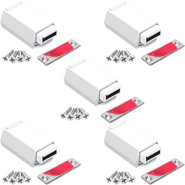 Magnetic Push to Open Cabinet Hardware CBRIVE 5 Pack Heavy Duty Push Latch & Lock for Hidden Door Touch Latches and Catch Magnet Push Release Drawer Pull Tip on RV Closet Close Strong Pop Out, White