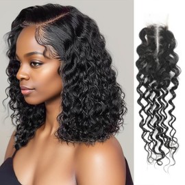 Deep Curly 2x6 HD Lace Closure with Baby Hair Deep Middle Part Remy Human Hair Swiss Kim K Lace Closure (Deep Wave, 14 inch)