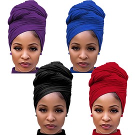 Harewom 4PCS Turban Head Wraps for Black Women African Hair Wraps Stretchy Headwraps Head Scarf for Women with Dreadlocks
