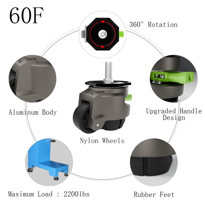 QXYJLCN 4-Pack Heavy Duty Retractable Leveling Stem Casters - 1/2"