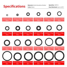 YIXISI 385 PCS 24 Sizes Black O-Rings Assortment Kit, Nitrile Rubber Metric O-Rings, for Tap Plumbing Washer Seal & Auto Quick Repair