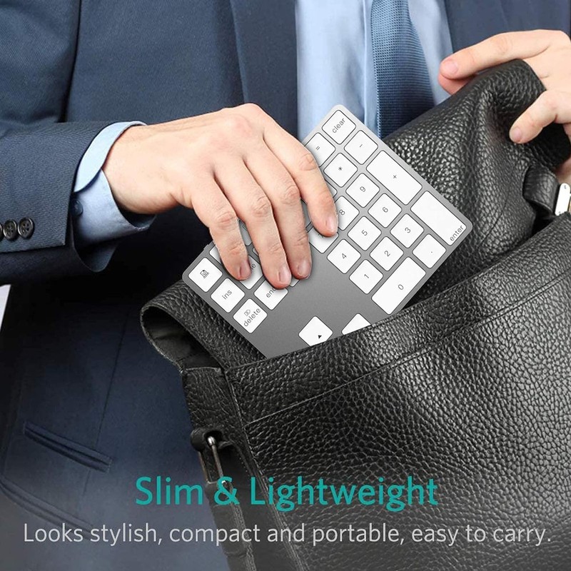 Teclado numérico Bluetooth recargable, de aluminio de 34 teclas, teclado