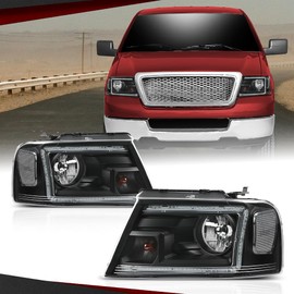 CROSSDESIGN LED Headlight/Lamp Set Compatible with Ford F150 Pickup 2004-2008/Fits Lincoln Mark LT 2006-2008 Clear Lens Black Housing Clear Reflector FO2503247, FO2502247, FO2502201, FO2503201