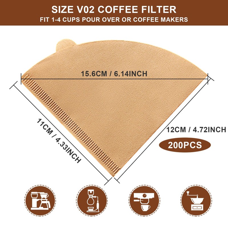 Gute 200Pcs Cone Coffee Filters, 2-4 Cups Unbleached Brown V02