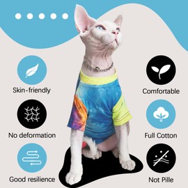 QBLEEV Sphynx Cat Clothes, Hairless Cats Rainbow Rendering T-Shirt for Spring Summer Autumn, Breathable Cat Wear Clothes Vest Shirts for Sphynx, Cornish Rex, Devon Rex, Peterbald
