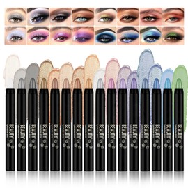 XMXueMei 16Pcs Eye Shadow Sticks Makeup Kit,Metallic Matte Shimmer Eyeshadow Pencil,High Pigmented Eye Brightener Stick,Waterproof Multichrome Cream Eyeshadow Sticks Makeup Set