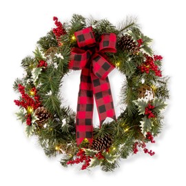 Glitzhome Christmas Artificial Wreath with Berry Pinecone for Front Door and Wall, 24" D